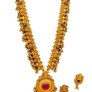 KOLHAPURI SAAJ WITH EARRINGS GOLDEN, DIAMOND, TRADITIONAL BRIDAL, FEMALE, JEWELLERY SET