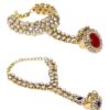 Combo of 2 Rani Pink & Blue Stones Embellished Kundan Hand Harness Bracelets For Women-ZPFK21410