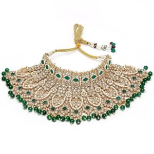 Karatcart Gold Plated Green Stone Ethnic Indian Traditional Kundan Dulhan Bridal Jewellery Set