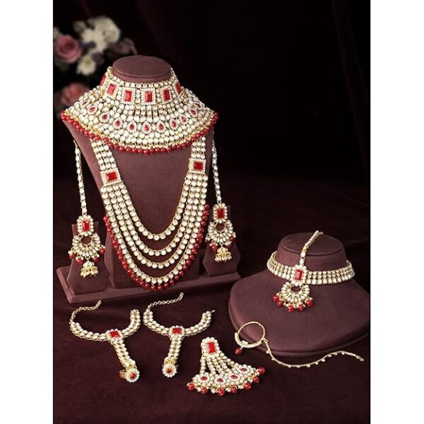 Peora Ethnic Indian Traditional Kundan Dulhan Bridal Jewelry Set Gift for Women - Image 6