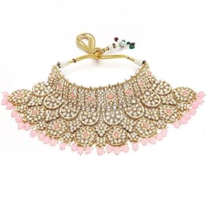 Gold Plated Pink Stone & Bead Ethnic Indian Traditional Kundan Dulhan Bridal Jewellery Set